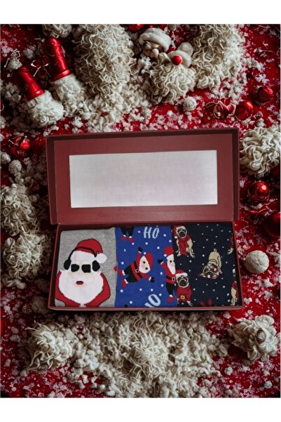 Christmas Socks Yılbaşı desenli Unisex Yetişkin 3'lü Çorap Hediye Seti