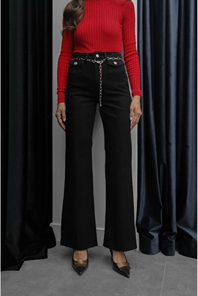 Havoş Черни дънки с широки крачоли и верижки