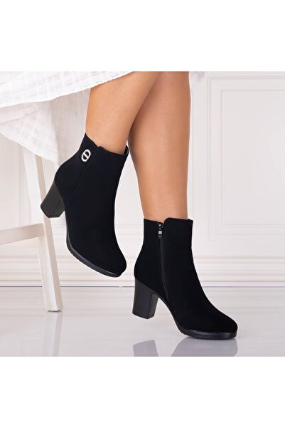 Botinelli Ghete de damă negre cu blană, din piele întoarsă, Delois, talie 41