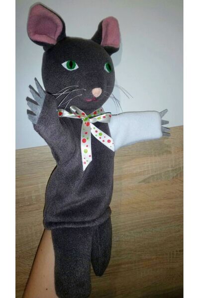 Pop Carmen Ramona Gray cat - hand puppet/marionette by Tamira