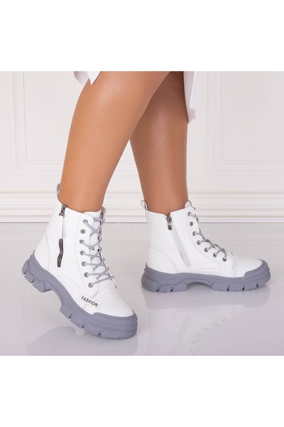 Botinelli Ghete de damă albe cu blană, din piele ecologică Ludica, mărimea 39