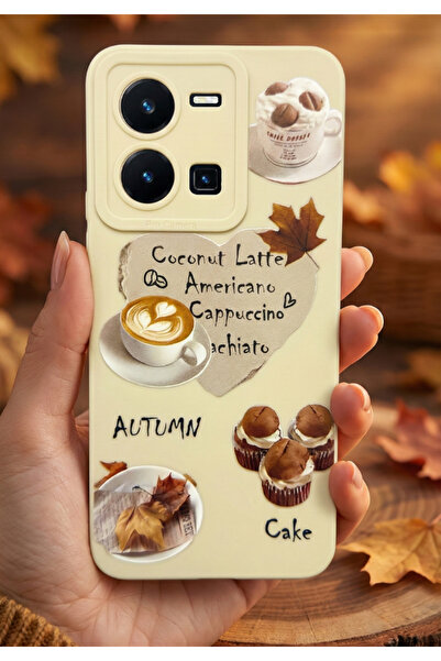 Rivor حافظة لهاتف Vivo Y35 وVivo Y22S مع حماية للكاميرا، لون بيج، نمط كعكة ال...