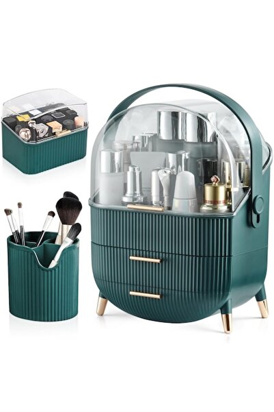 NEXTWAVE Organizator cosmetice si bijuterii NextWave®, cu vitrina si 2 sertare, multifunctional, verde