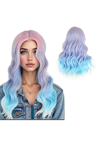 OEM Long wavy wig, pastel with ombre gradient, for women – pink, blue, purple