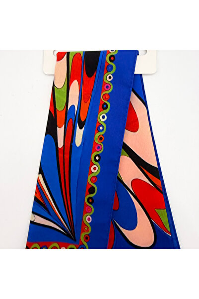 Accessories Retro Desenli Mavi Zeminli Çok Renkli Fular (50x50cm)