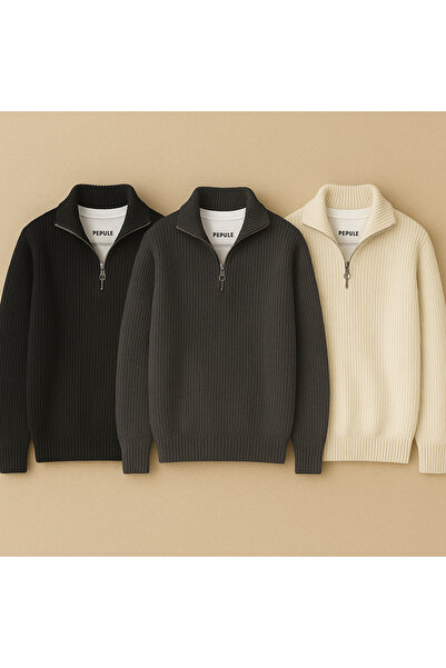 pepule 3 قطع من الملابس الاقتصادية سترة تريكو رجالية محبوكة بسحاب نصفي من سيلانيك