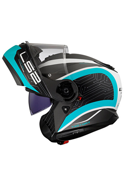 LS2 Strobe 2 Vıctory Mat Tıtanıum-Beyaz-Metal Mavi Çene Açılır Motosiklet Kaskı