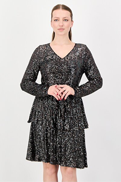 NANETTE LEPORE فستان سهرة متوسط الطول مزين بالترتر، متعدد الألوان