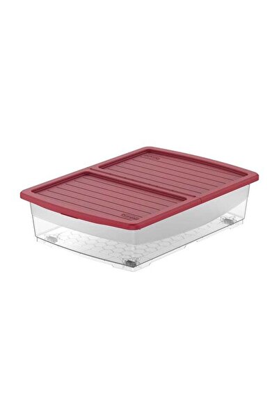 Cosmoplast Under-Bed Plastic Storage Box with Wheels, Red, 45 L