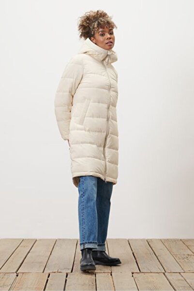 Tchibo Women Solid Long Sleeve Quilted Long Coat, Ivory