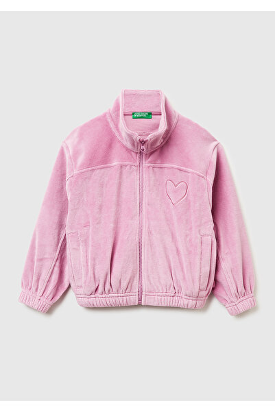 United Colors of Benetton Pulover pentru fetiță Dusty Rose cu imprimeu cu eti...