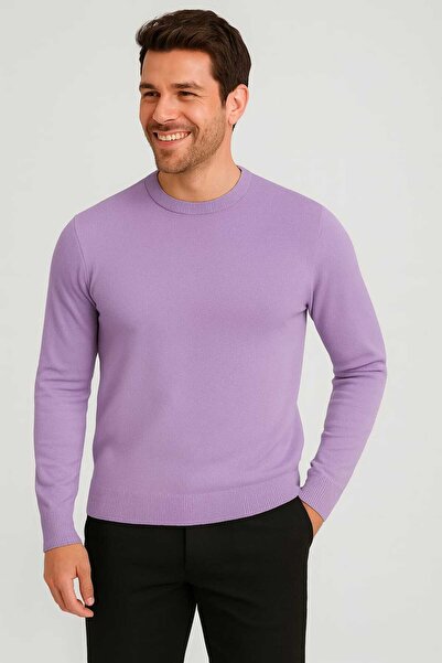 ANATOLIATEKSTILE Men's Sweater with Round Collar, Fine Knit, Slim Fit Cut