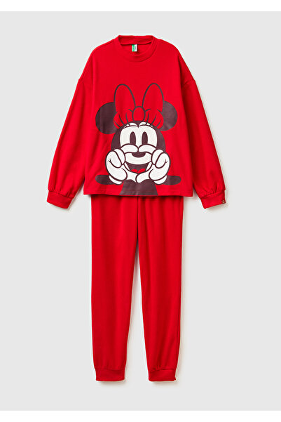 United Colors of Benetton Set de pijamale din lână Mickey cu imprimeu roșu pe...