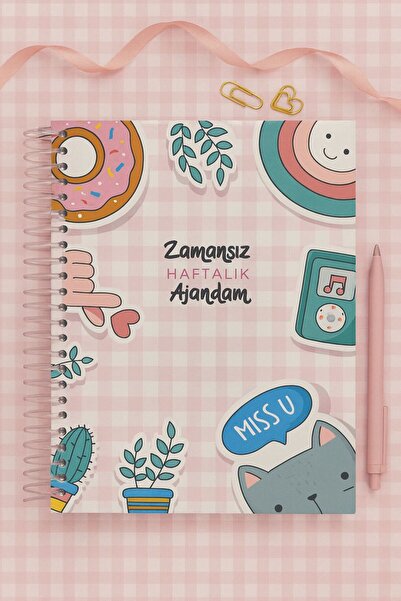 puffypuffy Zamansız Haftalık Ajanda - Tarihsiz Planlayıcı, Spiralli Ajanda (R...