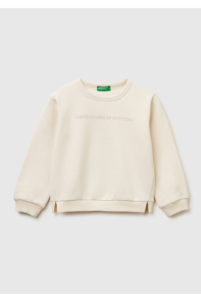 United Colors of Benetton Детска блуза с разрез отпред, с лого от пайети в цв...