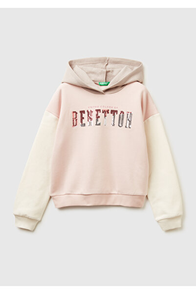 United Colors of Benetton Hanorac pentru fetiță, roz crem, cu paiete brodate,...