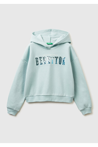 United Colors of Benetton Φούτερ για κορίτσια με πράσινες παγιέτες με ραβδώσε...