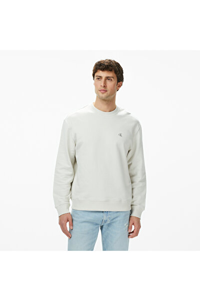 Calvin Klein Terry Monogram Erkek Beyaz Sweatshirt