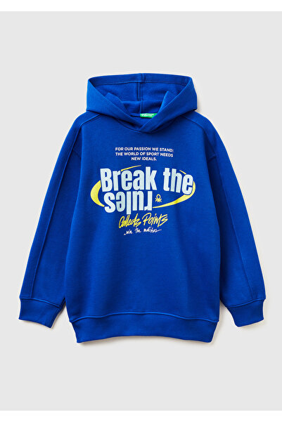 United Colors of Benetton سترة للأولاد أزرق بلون الكوبالت أمامية مطبوع بدون أ...