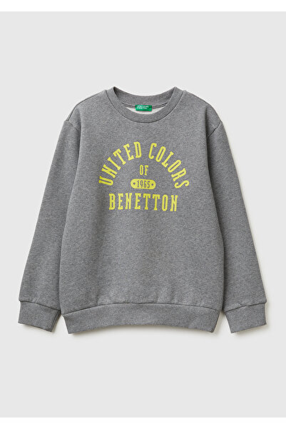 United Colors of Benetton Φούτερ για αγόρια Anthracite Melange με λογότυπο με...