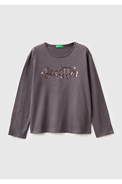 United Colors of Benetton Μακρυμάνικο μπλουζάκι για κορίτσια σε σκούρο καφέ γ...