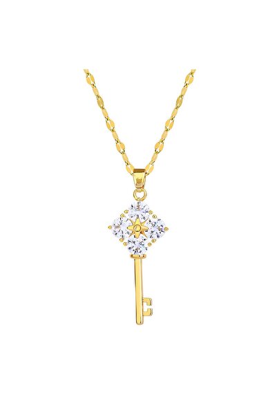 Nismaa Jewels Key Pendant Necklace for Women, 18K Gold Plated Steel | Tarnish...