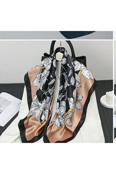 AKSESUARIM Colorful, Special Patterned (90X90) Stylish Satin Scarf the Size of a Scarf