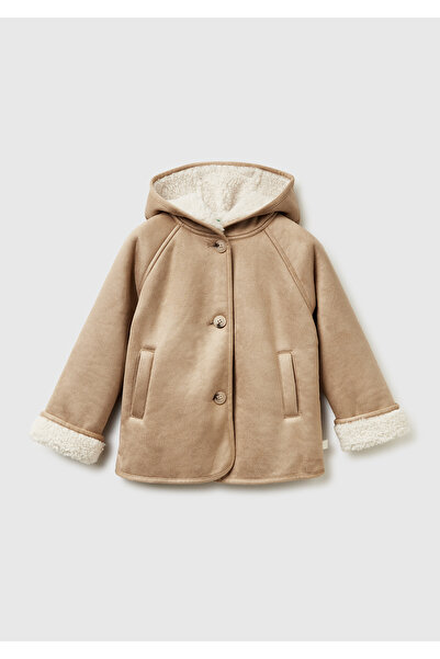 United Colors of Benetton Jachetă din piele artificială K cu glugă pentru fet...