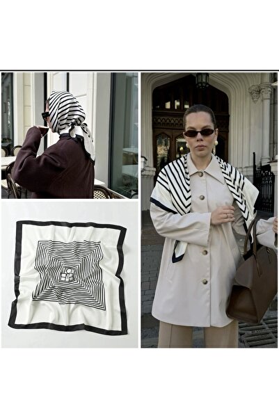 AKSESUARIM Colorful, Special Patterned (90X90) Stylish Satin Scarf the Size of a Scarf