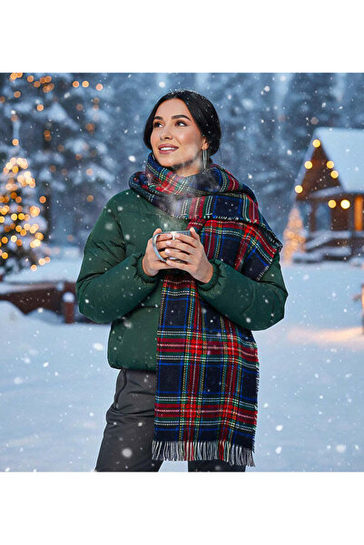 Trendmiya Șal gros în carouri albastre