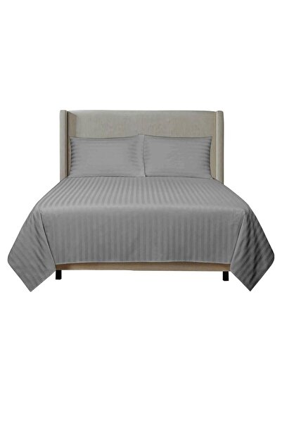 Generic Livenza Home 3Pcs Flat Sheet Set – Dark Grey Striped | 240x260 cm + 2 Pillow Cases | Soft & Lightwei