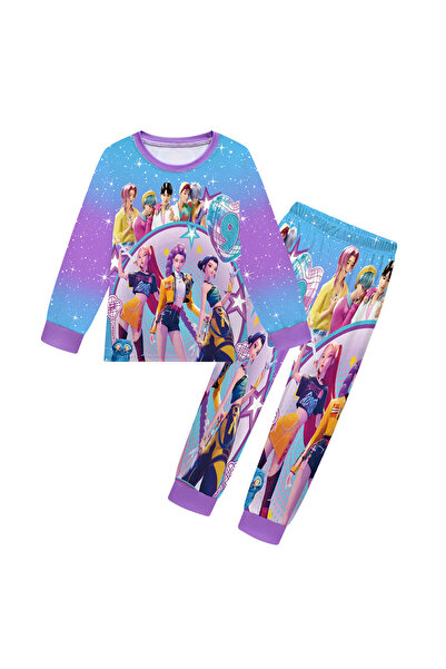 NO BRAND K-Pop Devil Hunter kids' pajamas, uni, long sleeves, purple, 140cm