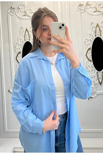 TesetturHome Kadın Oversize %100 Pamuk Keten Gömlek