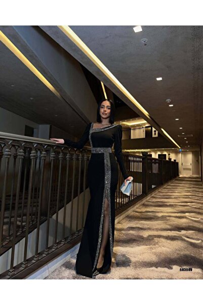 Modafeminen cu pietre aplicate rochie lungă de seară 583089 NEGRU