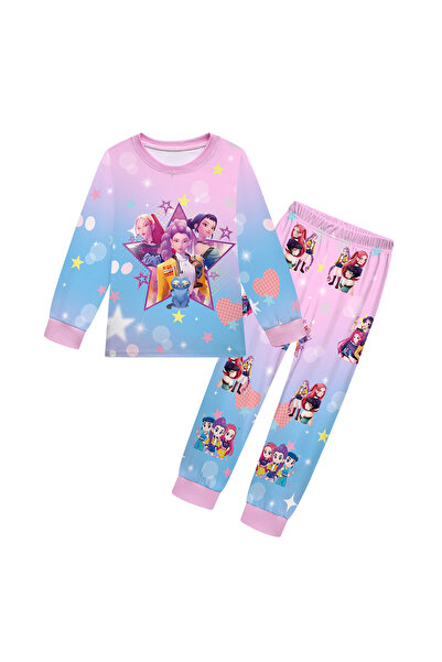 NO BRAND K-Pop Devil Hunter Kids' Pajamas, Long Sleeves and Pants, Pink, 130cm