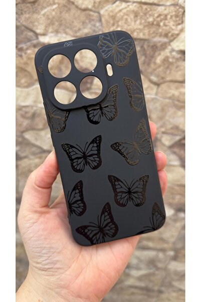 Vip Case Xiaomi Mi 15T PRO Uyumlu Siyah Kelebek Desenli Silikon Darbe Emici Klasik Korumalı Rubber Kılıf 277