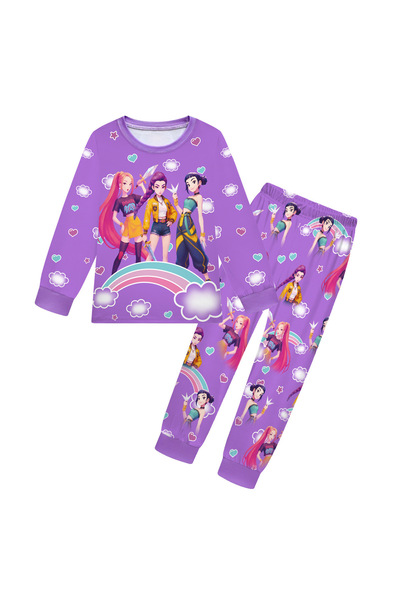 NO BRAND K-Pop kids' pajamas, long sleeves and long pants, purple, 110cm