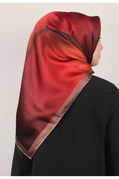 Armine Burgundy Geometric Patterned Tivil Silk Scarf 8904-01