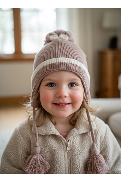 Kitti 1-4 Yaş Kız Çocuk Polarlı Bere-Pudra