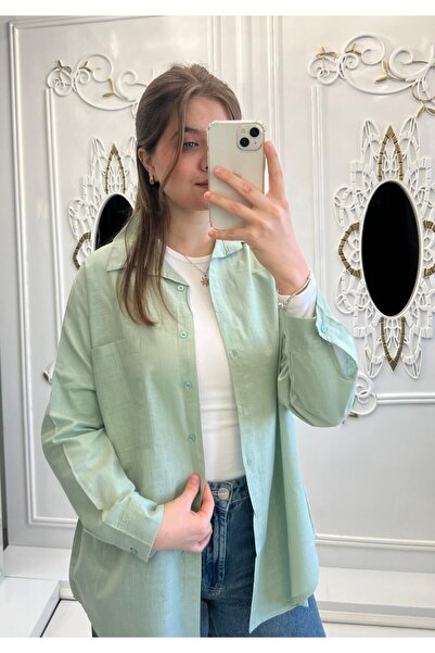 TesetturHome Kadın Oversize %100 Pamuk Keten Gömlek