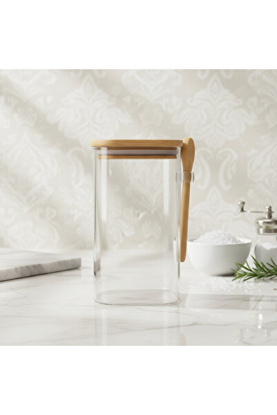 undefined برطمان زجاج بغطاء خشب وملعقة