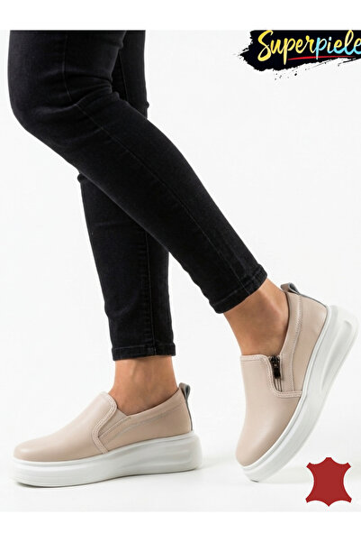 ANGEL BLUE Pantofi casual din piele pentru femei cu fermoar și inserție laterală