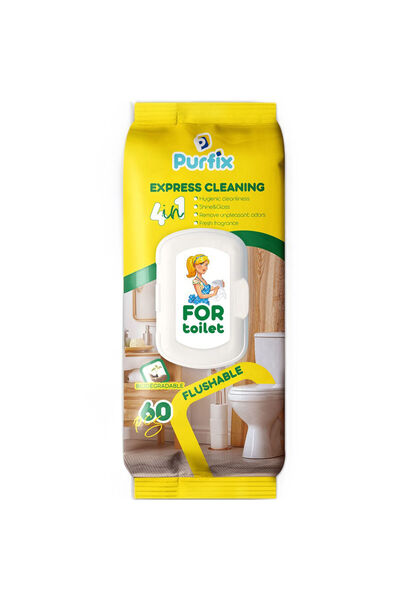 Purfix Șervețele umede pentru curățarea băii, 60 buc, culori asortate