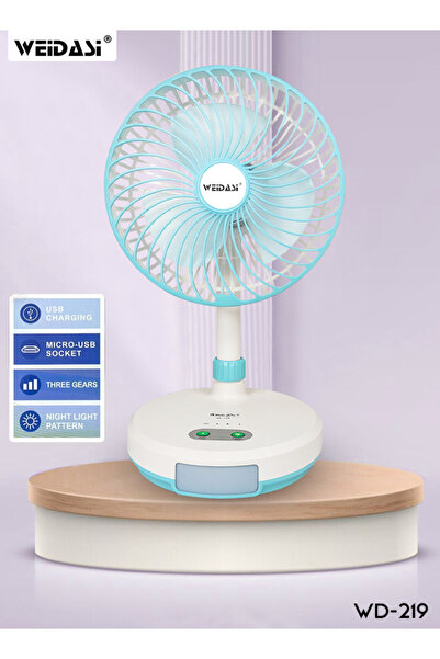 weidasi WD-219: مروحة مكتب محمولة قابلة لإعادة الشحن مزودة بإضاءة ليلية LED م...