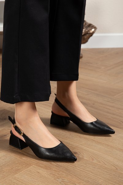 Atelier Lakonia Black Leather Mini Heel Pointed Toe Classic Heeled Shoes