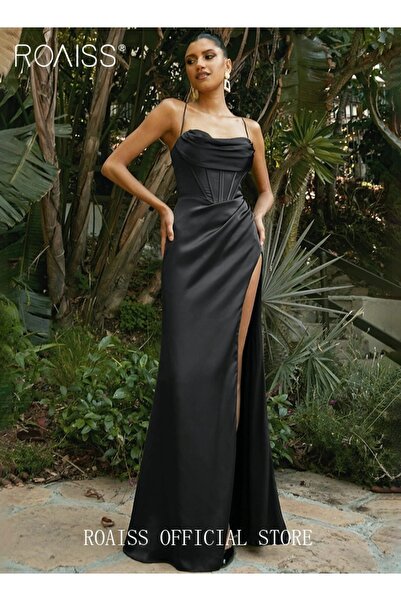 ROAISS Banquet Party Dress for Women Evening Dresses Side Slit Backless Long-...