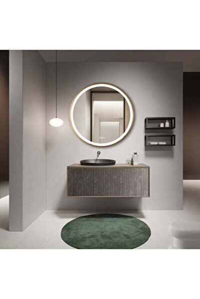 shark design Oglindă LED 70x70 cm, ramă aurie, senzor de mișcare, 3 culori de...