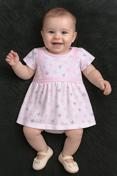 Stylein Baby Short Sleeve Dress with Bow Print – Pink & Purple