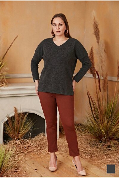 RMG V-Neck Large Size Knitwear Sweater