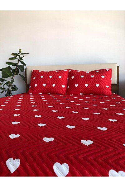 Bella Home Kalpli Tek Kişilik 2 Parça Yatak Örtüsü Seti - 160x240 cm - Pvc Çantalı Kırmızı Beyaz